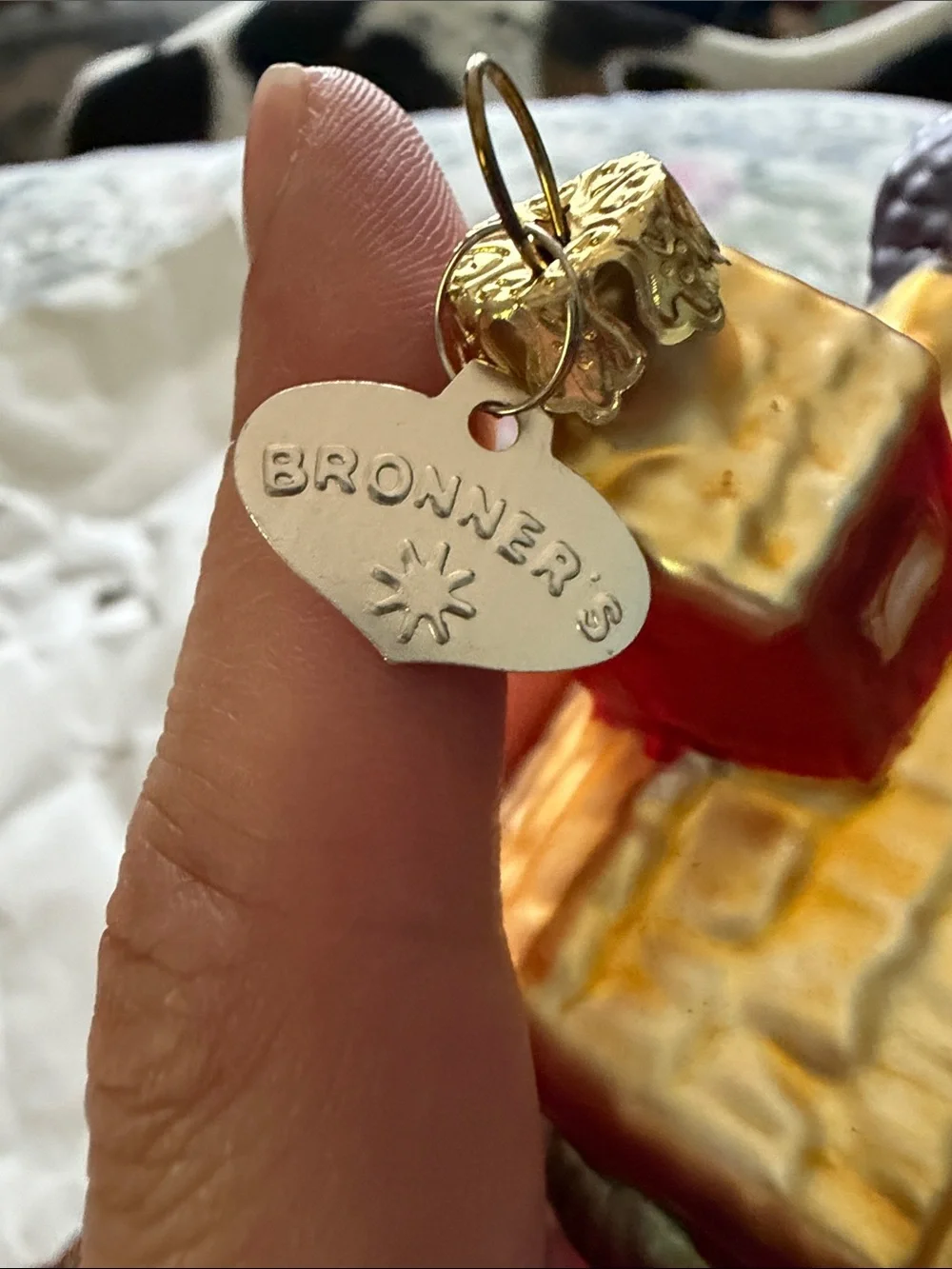 Bronners Glass Red Barn Ornament with Gold Roof
